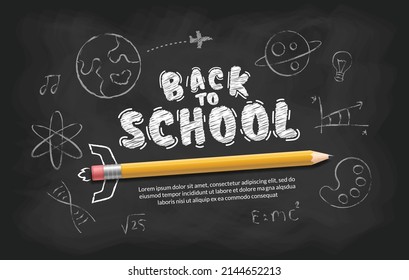 Realistic Pencil in form of rocket launcghing background, Concept of Back to school for invitation poster and banner