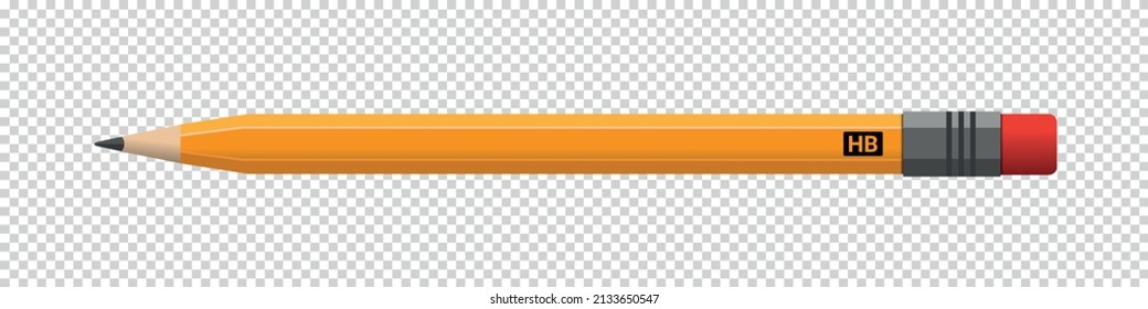Realistic Pencil Icon - Yellow Vector Illustration Isolated On Transparent Background