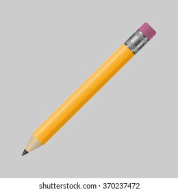 realistic pencil on a gray background with shadow, stylish vector illustration