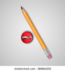 Realistic pencil and sharpener. Vector illustration