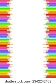 Realistic pencils border. Drawing crayons in a line