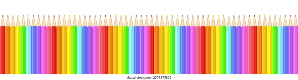 Realistic pencils border. Drawing crayons in a line