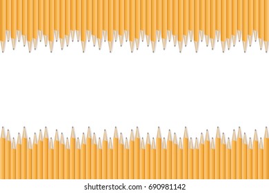 Realistic pencils border. Drawing crayons in a line. Graphic design element for scrapbooking, flyer, poster, back to school sale invitation. Vector illustration.