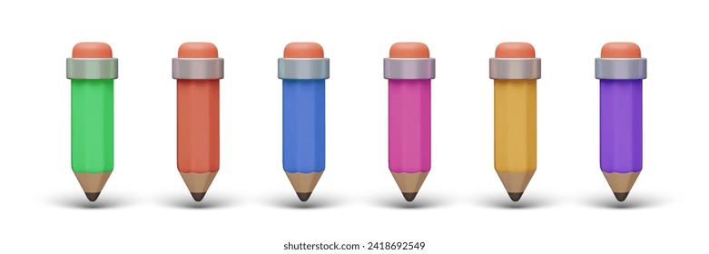 Realistic pencils of different colors in vertical position. Set for drawing