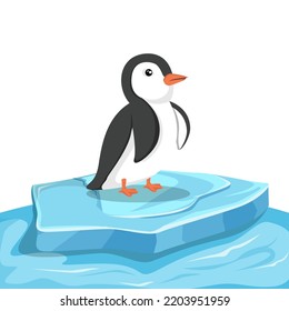 Realistic penguin illustration on a block of ice. animal design vector