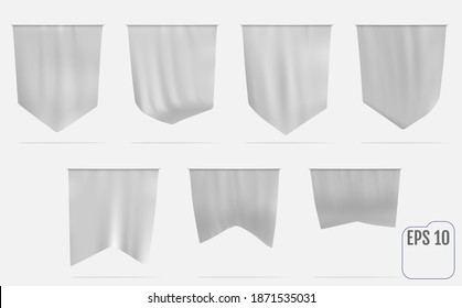 Realistic pennant. 3d white flag