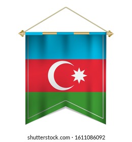 Realistic pennant flag of Azerbaijan isolated on white background. vector illustration EPS 10