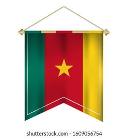 Realistic pennant flag of Cameroon isolated on white background. vector illustration EPS 10