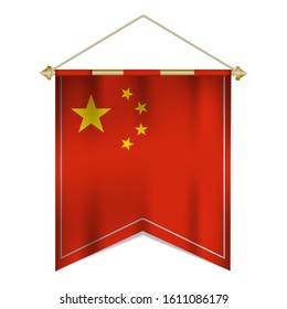 Realistic pennant flag of China isolated on white background. vector illustration EPS 10