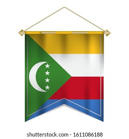 Realistic pennant flag of Comoros isolated on white background. vector illustration EPS 10