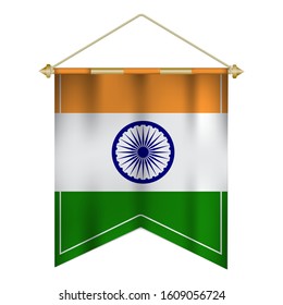 Realistic pennant flag of India isolated on white background. vector illustration EPS 10