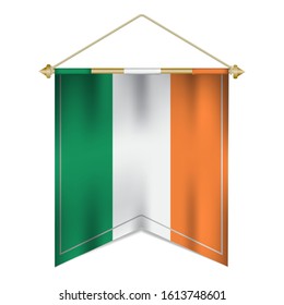 Realistic pennant flag of Ireland isolated on white background. vector illustration EPS 10