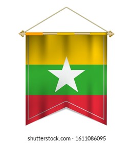 Realistic pennant flag of Myanmar isolated on white background. vector illustration EPS 10