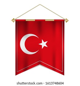 Realistic pennant flag of Turkey isolated on white background. vector illustration EPS 10