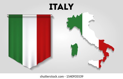 Realistic pennant and map with flag of Italy
