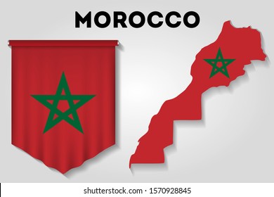 Realistic pennant and map with flag of Morocco
