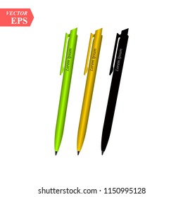 Realistic pens for identity design. Vector template illustration. Corporate pen design. ctor corporate pen design eps10