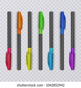 Realistic pens with rainbow colors. Vector illustration.