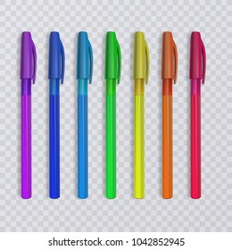 Realistic pens with rainbow colors. Vector illustration.