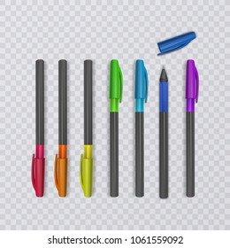 Realistic pens with rainbow colors. Vector illustration.