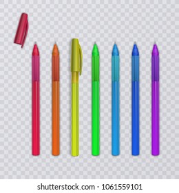 Realistic pens with rainbow colors. Vector illustration.