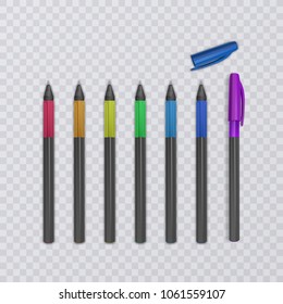 Realistic pens with rainbow colors. Vector illustration.