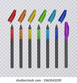 Realistic pens with rainbow colors. Vector illustration.