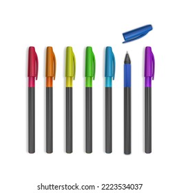 Realistic pens with rainbow colors. Vector illustration