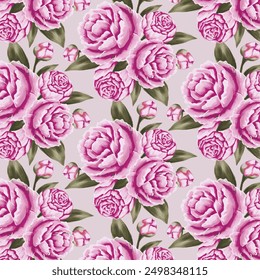 realistic peony bouquet pattern for textile. Flowery watercolor background.