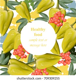 Realistic Pepper healthy food pattern background Vector for print, menu, advertise, shop, grocery