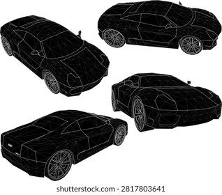 Realistic performance vehicle 3D rendering of a luxury grand tourer car featuring detailed alloy wheels, distinct taillights, and athletic posture