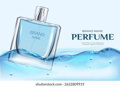 Realistic Perfume Bottle Background with liquid