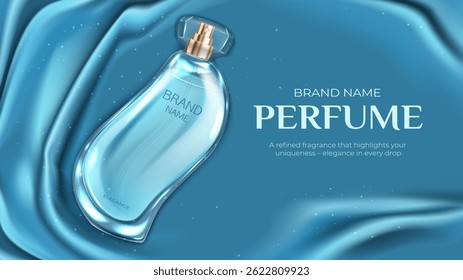 Realistic Perfume Bottle Blue Background