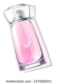 Realistische Parfüm-Glasflasche mit rosafarbenem Aroma