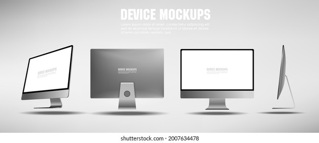 Realistic personal computer from different angles. 3D projection PC. Presentation of a new generation computer. Powerful candy bar. New PC monoblok