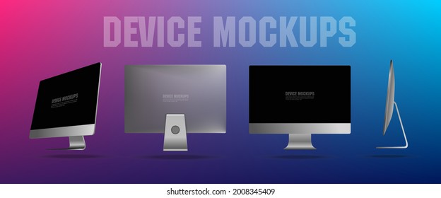 Realistic personal computer from different angles. 3D projection PC. Presentation of a new generation computer. Powerful candy bar. New PC monoblok presentation