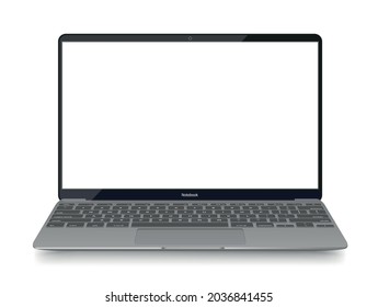Realistic perspective front laptop with keyboard isolated Laptop modern mockup. Blank screen display notebook. Opened laptop screen.