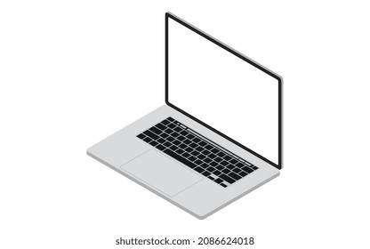 Realistic perspective front view modern pro laptop computer with keyboard isolated mock up on white background. Computer notebook with empty screen template. Smart device digital equipment cutout.