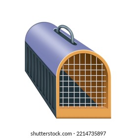 Realistic pet carrier, transport bag, plastic case isolated on white background. Equipment for transport or travel with cat or dog. Pet care concept. Vector illustration