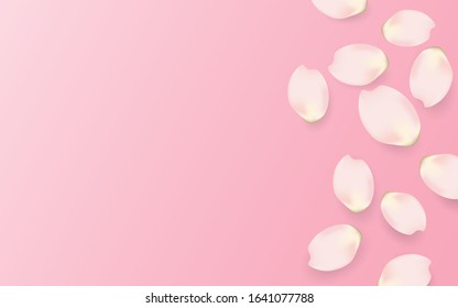 Realistic petals flower on soft pink background. Vector design template for use element cover, banner, sale, message, branding, advertising