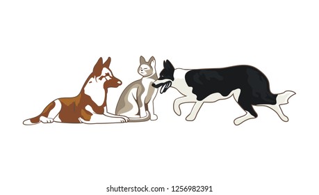 Realistic Pets dogs and cat logo design vector eps format