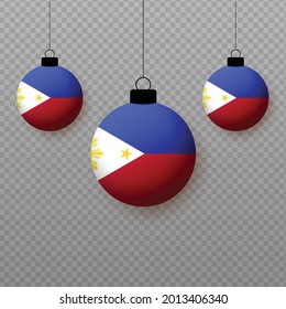 Realistic Philippines Flag with flying light balloons. Decorative elements for national holidays.