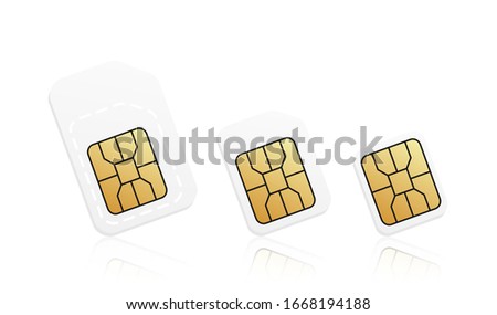 Realistic phone card set. Mobile sim card types - Normal, Micro, Nano.