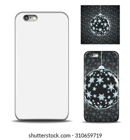 Realistic Phone cover. Blank template for design. Snowflake Christmas ornament phone case. Vector illustration