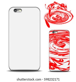 Realistic Phone cover mockup. Blank template for design. Red abstract colored spot phone case. Vector illustration