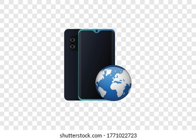 Teléfono realista y tierra brillante.Objeto vector aislado en fondo transparente