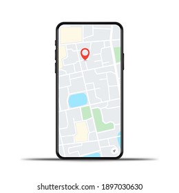 Realistic Phone With Gps Map On A White Background Vector Eps10