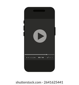 Realistic phone with Media Player. Vector illustration Mockup mobile phone with interface of Media Player isolated transparent background. Ideal advertising web social media template design. EPS 10 