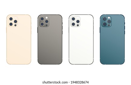 Realistic phone mock up set. Device template. Vector EPS 10. Isolated on white background.