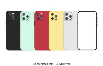 Realistic phone mock up set. Device display template. Vector EPS 10. Isolated on white background.